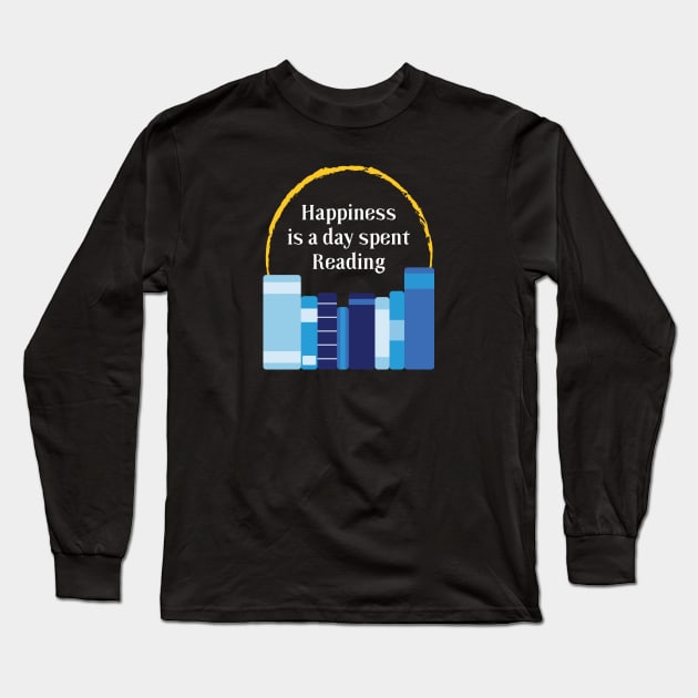 Happiness is a Day Spent Reading | Blue | Black Long Sleeve T-Shirt by Wintre2